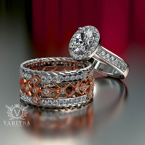 2.37ct Oval Diamond Two Tone Gold Bridal Set - 02TX31B